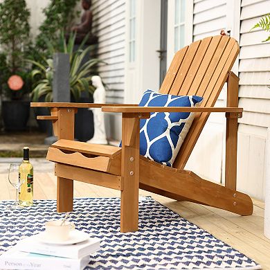 LuxenHome Adirondack Outdoor Wood Chair With Cup Holder
