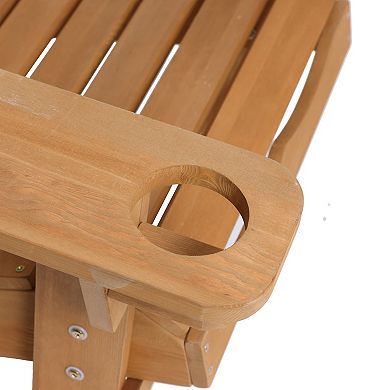LuxenHome Adirondack Outdoor Wood Chair With Cup Holder