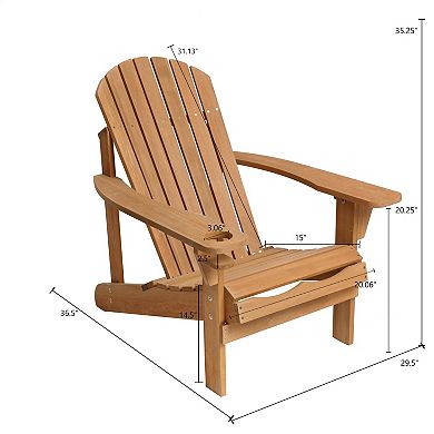 LuxenHome Adirondack Outdoor Wood Chair With Cup Holder