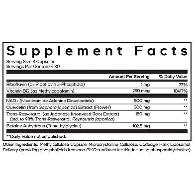Codeage Liposomal NAD+ Ultra + Resveratrol & Vitamin B Supplement 90 ct