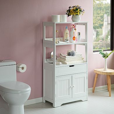 Tall Freestanding Wooden Storage Vanity, Kitchen Pantry, And Bathroom Cabinet Organizer