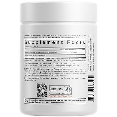 Codeage Liposomal Acetyl-L-Carnitine 500mg Supplement 90 ct