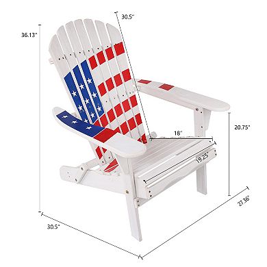 LuxenHome Adirondack Usa Flag Patriotic Outdoor Wood Chair