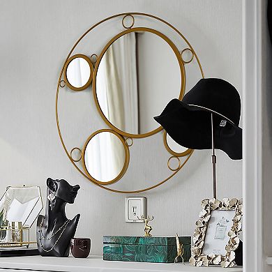 Uniquewise Decorative Round Frame Mirror - Wall Mounted Mirror With 4 Glass Mirror Balls