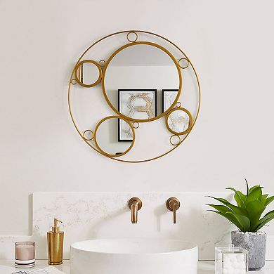Uniquewise Decorative Round Frame Mirror - Wall Mounted Mirror With 4 Glass Mirror Balls