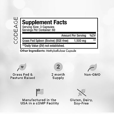 Codeage Grass-Fed Beef Spleen Glandular Supplement 180 ct