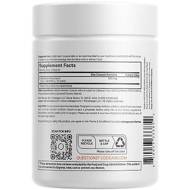Codeage Liposomal L-Carnitine 500mg Supplement 90 ct