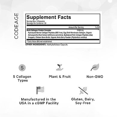 Codeage Multi Collagen Protein + Ashwagandha & Amla Berry Supplement 90 ct