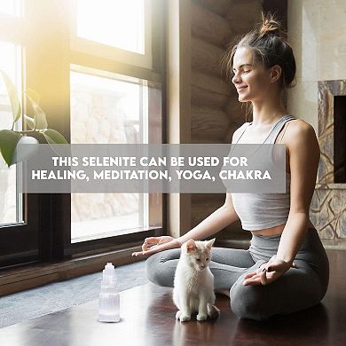 Selenite Crystal Lamp, Wooden Base Morocco Lamp With Usb Cable & Led Light, 5-11"