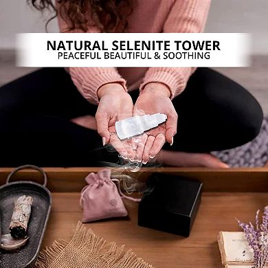 Selenite Crystal Lamp, Wooden Base Morocco Lamp With Usb Cable & Led Light, 5-11"