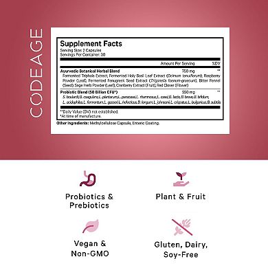 Codeage Women's SBO Probiotic 50 Billion CFU + Prebiotics Supplement 60 ct