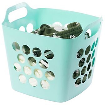Flexible Plastic Carry Laundry Basket Holder Square Storage Hamper With Side Handles