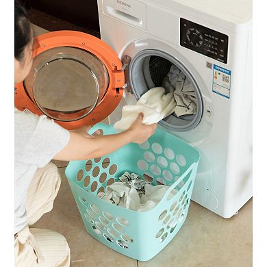 Flexible Plastic Carry Laundry Basket Holder Square Storage Hamper With Side Handles
