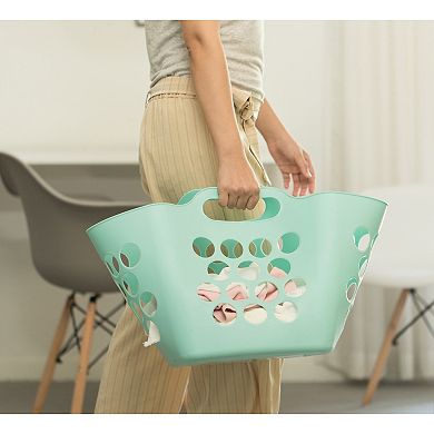 Flexible Plastic Carry Laundry Basket Holder Square Storage Hamper With Side Handles