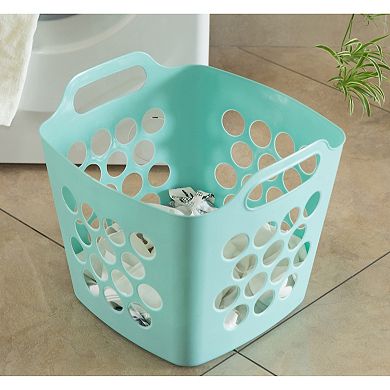 Flexible Plastic Carry Laundry Basket Holder Square Storage Hamper With Side Handles