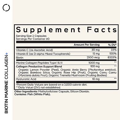 Codeage Biotin Marine Collagen Peptides Supplement 120 ct