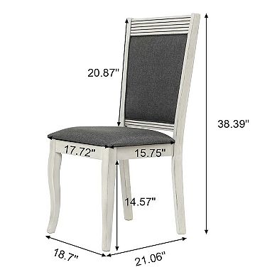 LuxenHome Modern Distressed Off White Rubberwood And Gray Upholstered Dining Chair, Set Of 2