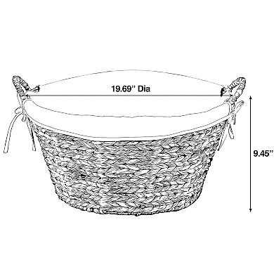 Water Hyacinth Natural Oval Wicker Laundry Basket with Handles and White Cotton Liner