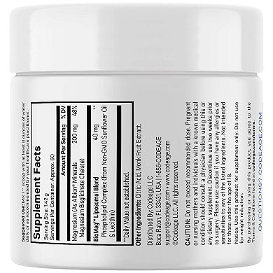 Codeage Magnesium Glycinate Powder Supplement 2-Month Supply 3 oz