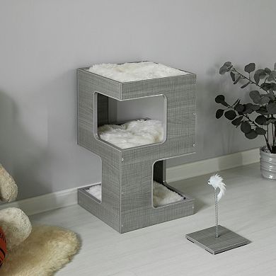 Cat Tall Climbing Tree House for Indoor Cats, Wood Tower Furniture Stand, Soft Blanket and Condo