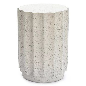 LuxenHome Off White With Gray Cement Fluted Round Indoor Outdoor Side And End Table