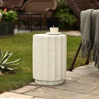 LuxenHome Off White With Gray Cement Fluted Round Indoor Outdoor Side And End Table