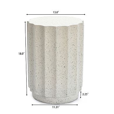LuxenHome Off White With Gray Cement Fluted Round Indoor Outdoor Side And End Table