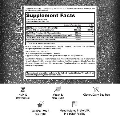 Liposomal Nmn Supplement, Nad Precursor, Resveratrol, Betaine, Riboflavin & B12, Quercetin, 90 Ct