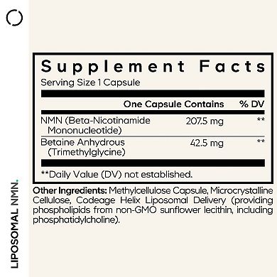 Codeage Liposomal NMN & Betaine Anhydrous TMG Capsules Supplement, NAD  Precursor, Vegan, 30 ct