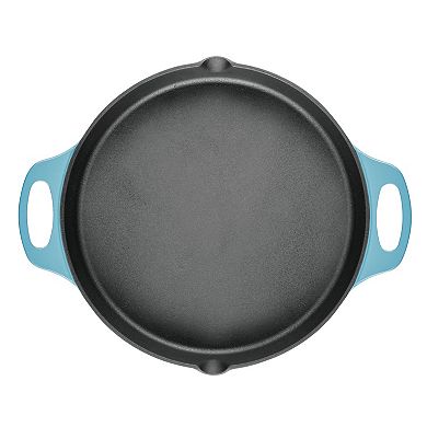 Rachael Ray NITRO Cast Iron Skillet With Side Handles, 14-Inch, Agave Blue
