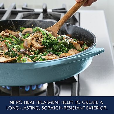 Rachael Ray NITRO Cast Iron Skillet With Side Handles, 14-Inch, Agave Blue