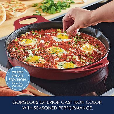 Rachael Ray NITRO Cast Iron Skillet With Side Handles, 14-Inch, Agave Blue