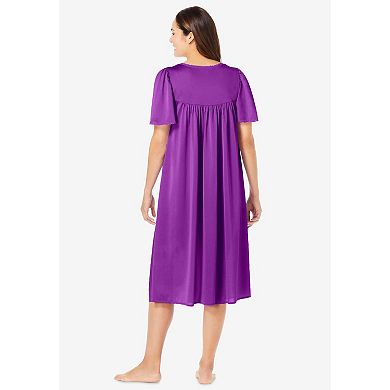 Only Necessities Plus Size Short Silky Lace-Trim Gown