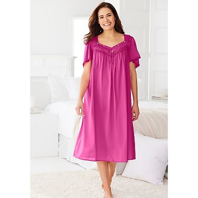Only Necessities Plus Size Short Silky Lace-Trim Gown