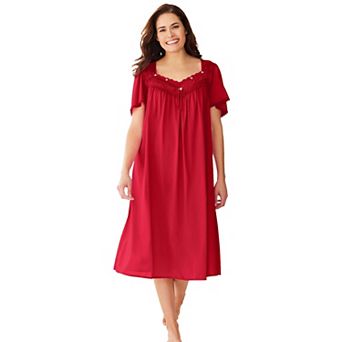 Only Necessities Plus Size Short Silky Lace-Trim Gown