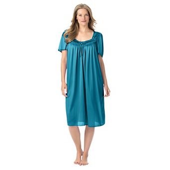 Only Necessities Plus Size Short Silky Lace-Trim Gown