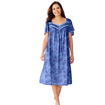 Only Necessities Plus Size Short Silky Lace-Trim Gown