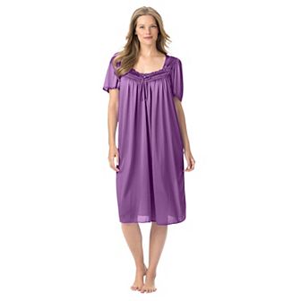 Only Necessities Plus Size Short Silky Lace-Trim Gown