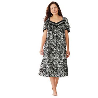 Only Necessities Plus Size Short Silky Lace-Trim Gown