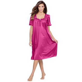 Only Necessities Plus Size Short Silky Lace-Trim Gown