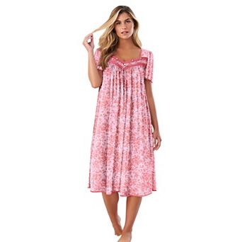 Only Necessities Plus Size Short Silky Lace-Trim Gown