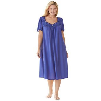 Only Necessities Plus Size Short Silky Lace-Trim Gown