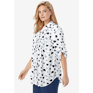 Woman Within Plus Size Rayon 7-Day Pintucked Tunic Blouse