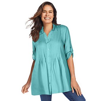 Woman Within Plus Size Rayon 7-Day Pintucked Tunic Blouse