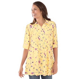 Woman Within Plus Size Rayon 7-Day Pintucked Tunic Blouse
