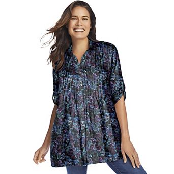 Woman Within Plus Size Rayon 7-Day Pintucked Tunic Blouse