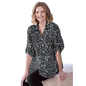 Woman Within Plus Size Rayon Pintucked Effortless Tunic Blouse