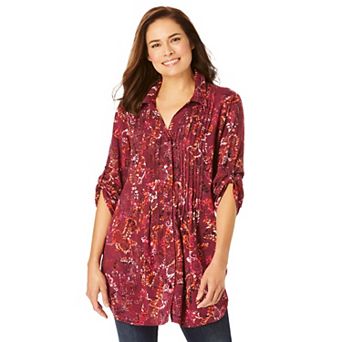 Woman Within Plus Size Rayon Pintucked Effortless Tunic Blouse