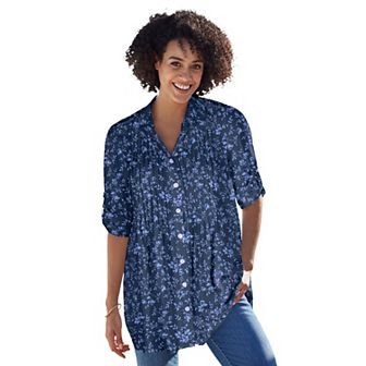 Woman Within Plus Size Rayon 7-Day Pintucked Tunic Blouse