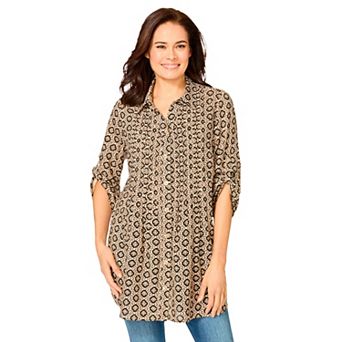 Woman Within Plus Size Rayon Pintucked Effortless Tunic Blouse